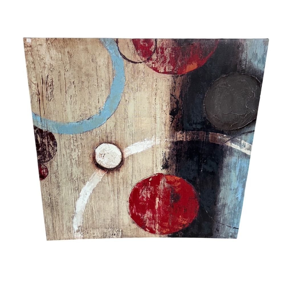 Kirklands Abstract Geometric Canvas Wall Art Red Blue Cream Mid Century Modern